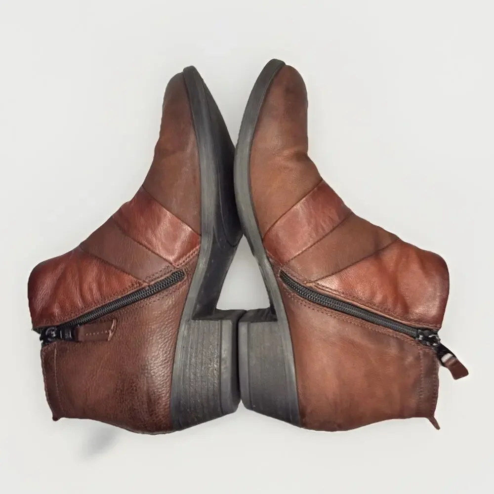 Miz Mooz Burlington Brown Leather Ankle Boots Size 40 US 9 Low Heel Bootie